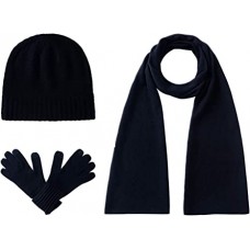 Black Women’s 100% Pure Cashmere Scarf, Gloves, Beanie Hat Gift Box Set