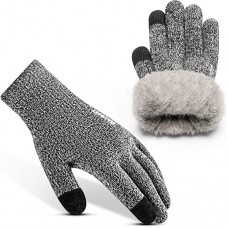 Black+white Thermal Winter Gloves for Men Women Pure Wool Knit Gloves with fleece lining insulated Liner Keep Hand Warm Gift