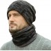 Mens Winter Beanie Hats Scarf Set Warm Knit Hats Skull Cap Neck Warmer with Thick Fleece Lined Winter Hat & Scarf for Women