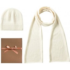 Ivory Women’s 100% Pure Cashmere Scarf, Gloves, Beanie Hat Gift Box Set