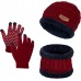 Red 3 PCS Beanie Hat Gloves Scarf for Women and Men Oversize Winter Beanie,Warm Fleece Lined Touchscreen Gloves Hat Scarf Set 