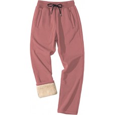 Gray Pink Men's Winter Fleece Pants Heavyweight Warm Sherpa Lined Sweatpants Running Jogger Pants with Pockets